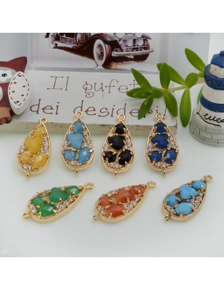 Ciondolo connettore goccia in ottone con strass 28x12mm 1pz Gioie d'Oriente