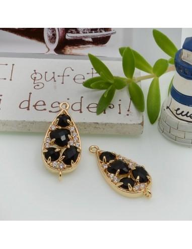 Ciondolo connettore goccia in ottone con strass 28x12mm 1pz Gioie d'Oriente
