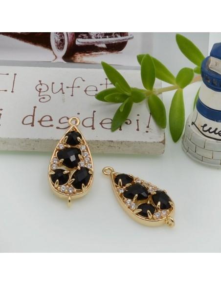 Ciondolo connettore goccia in ottone con strass 28x12mm 1pz Gioie d'Oriente