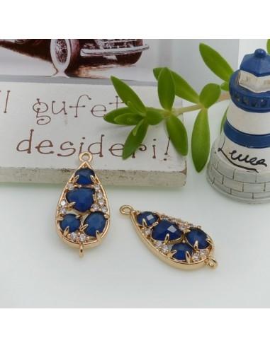 Ciondolo connettore goccia in ottone con strass 28x12mm 1pz Gioie d'Oriente