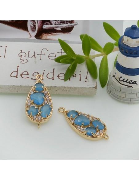 Ciondolo connettore goccia in ottone con strass 28x12mm 1pz Gioie d'Oriente