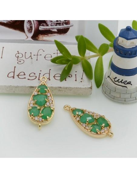 Ciondolo connettore goccia in ottone con strass 28x12mm 1pz Gioie d'Oriente