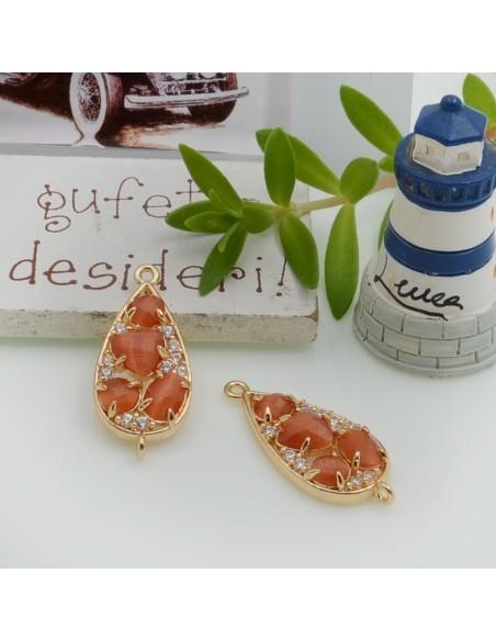 Ciondolo connettore goccia in ottone con strass 28x12mm 1pz Gioie d'Oriente