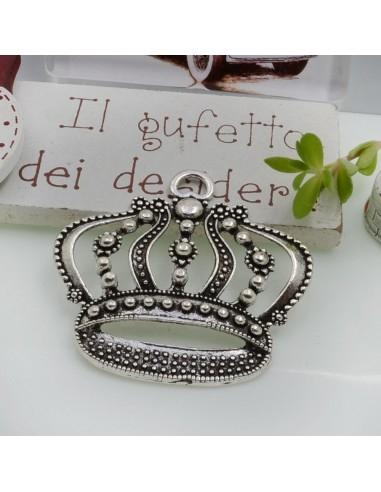 Ciondolo corona grande in metallo argento antico 41x43 mm 1pz Gioie d'Oriente