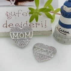 Ciondolo cuore MOM in ottone con zirconi 19mm 1pz Gioie d'Oriente 2