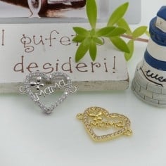 Connettore cuore Mama in ottone con strass 15x20mm 1pz Gioie d'Oriente