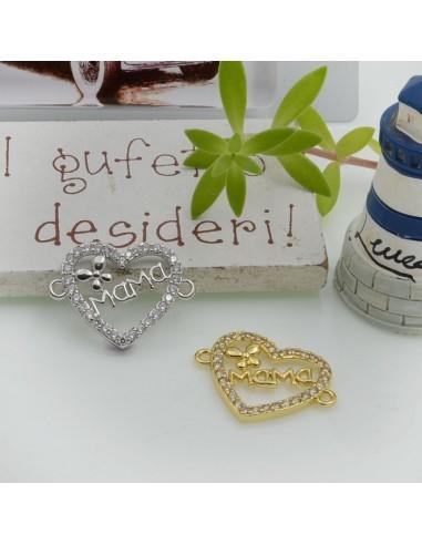 Connettore cuore Mama in ottone con strass 15x20mm 1pz Gioie d'Oriente