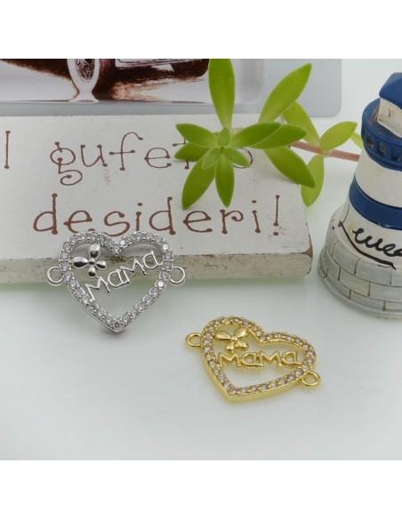 Connettore cuore Mama in ottone con strass 15x20mm 1pz Gioie d'Oriente