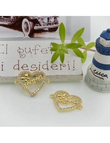 Connettore cuore Mama in ottone con strass 15x20mm oro 1pz Gioie d'Oriente