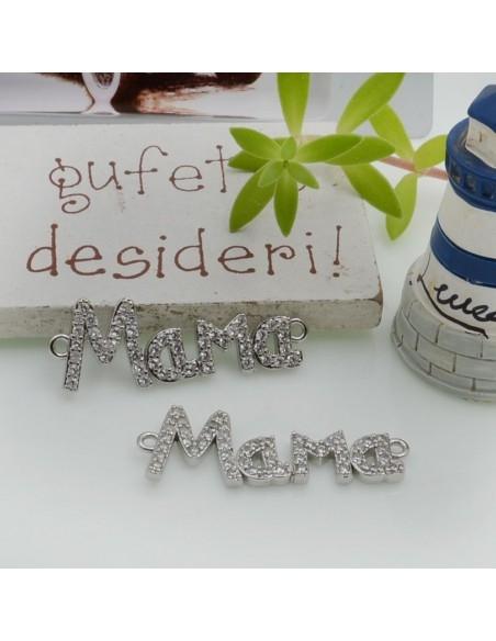 Connettore scritta Mama in ottone con strass 29x10mm argento 1pz Gioie d'Oriente