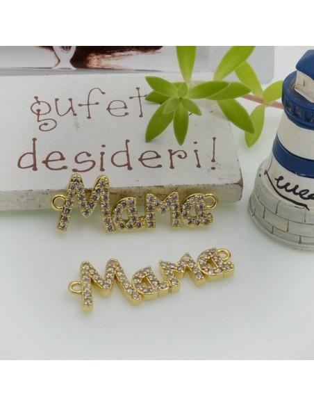 Connettore scritta Mama in ottone con strass 29x10mm oro 1pz Gioie d'Oriente
