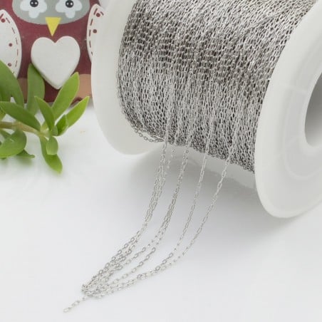 catena maglie rettangolari in acciaio sottili 0.7mm per bigiotteria 1 mt colore rodio |GDO