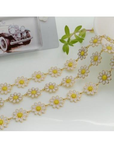 Catena in Acciaio Oro con Margherite Smaltate 10mm - 50cm