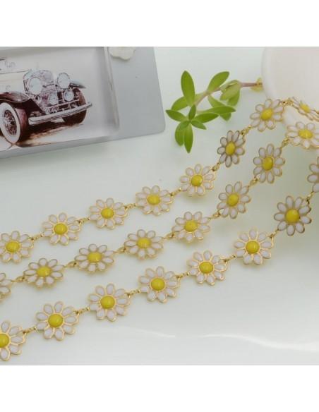 Catena in Acciaio Oro con Margherite Smaltate 10mm - 50cm