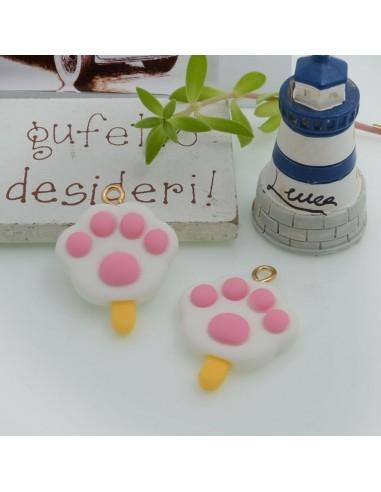 Ciondolo Gelato a forma di Zampa colore bianco in resina 23x20mm 2pz | GDO