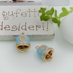 Ciondolo campanella smaltata in ottone base oro con strass 12x10mm 1pz Gioie d'Oriente 2
