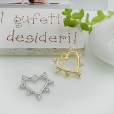 Ciondolo cuore in ottone con zirconi 16x17mm 1pz Gioie d'Oriente
