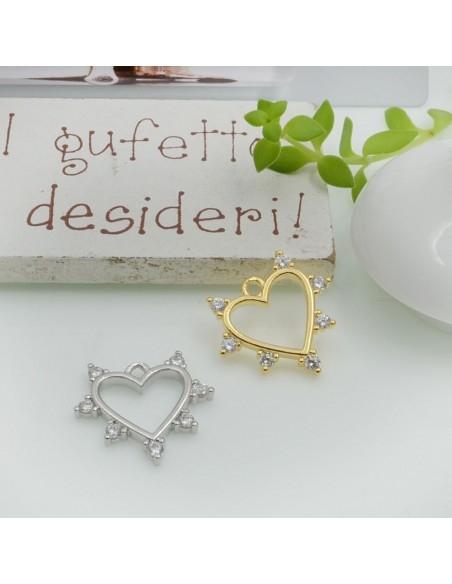 Ciondolo cuore in ottone con zirconi 16x17mm 1pz Gioie d'Oriente
