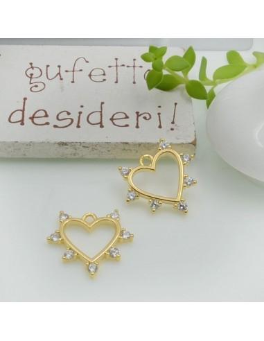Ciondolo cuore in ottone con zirconi 16x17mm 1pz Gioie d'Oriente