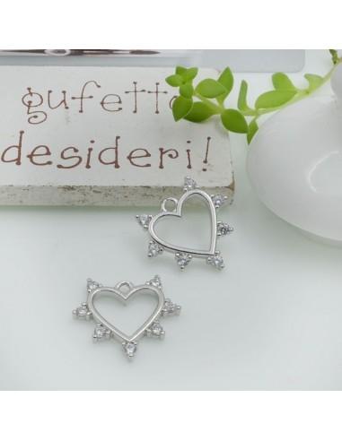 Ciondolo cuore in ottone con zirconi 16x17mm 1pz Gioie d'Oriente