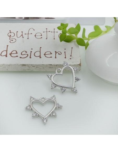 Ciondolo cuore in ottone con zirconi 16x17mm 1pz Gioie d'Oriente