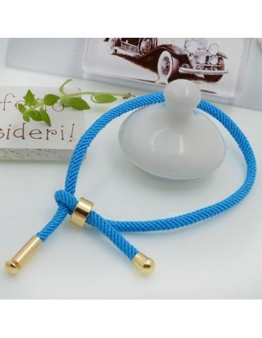 Base bracciale in corda regolabile celeste 3mm 1pz