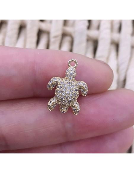 Ciondolo tartaruga in ottone oro con zirconi 12x17 mm 1pz zirconi bianchi Gioie d'Oriente