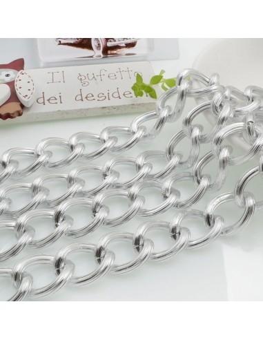 Catena grumetta rigata 15 x 20 mm 50 cm in alluminio argento GDO