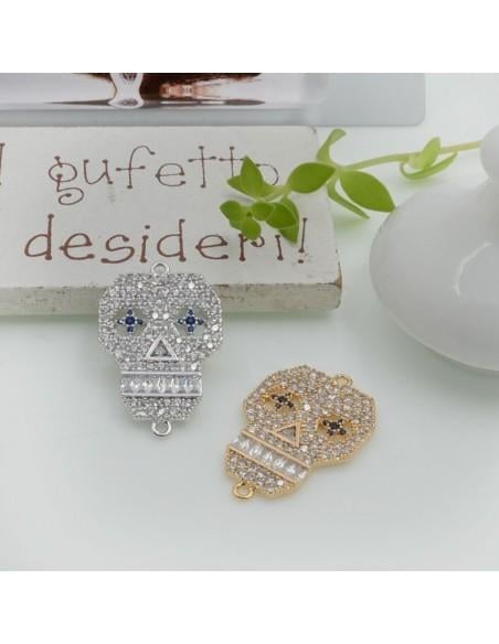 Connettore teschio in ottone con zirconi bianchi 15x24mm 1pz Gioie d'Oriente