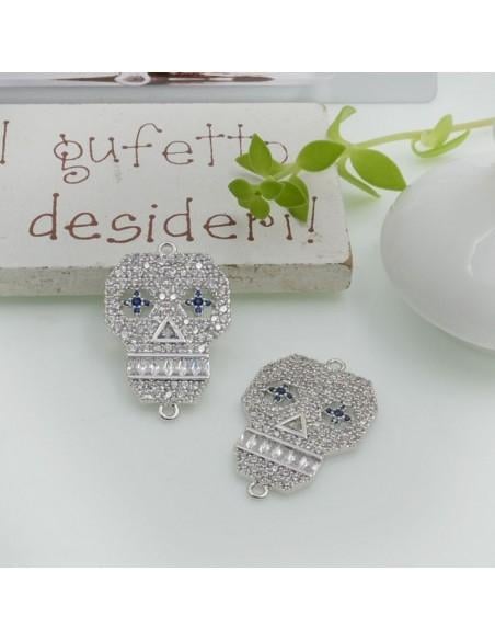 Connettore teschio in ottone con zirconi bianchi 15x24mm 1pz Gioie d'Oriente