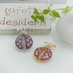 Ciondolo connettore coccinella in ottone con zirconi 20x13mm 1pz Gioie d'Oriente