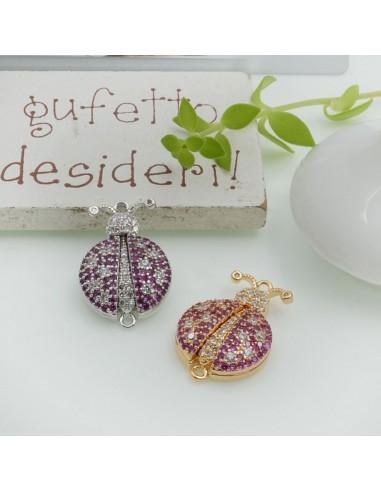 Ciondolo connettore coccinella in ottone con zirconi 20x13mm 1pz Gioie d'Oriente