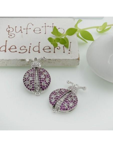 Ciondolo connettore coccinella in ottone con zirconi 20x13mm 1pz Gioie d'Oriente