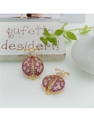 Ciondolo connettore coccinella in ottone con zirconi 20x13mm 1pz Gioie d'Oriente