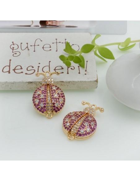 Ciondolo connettore coccinella in ottone con zirconi 20x13mm 1pz Gioie d'Oriente