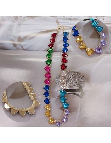 Collana in ottone con Strass colorati a forma di Cuori | GDO