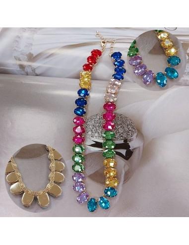 Collana in ottone con Strass colorati a forma Ovale | GDO