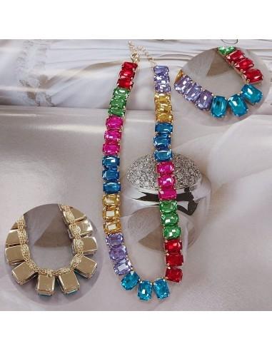 Collana in ottone con Strass colorati a forma Rettangolare | GDO