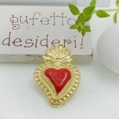 Ciondolo cuore sacro smaltato in zama base oro 30x20mm 1pz Gioie d'Oriente