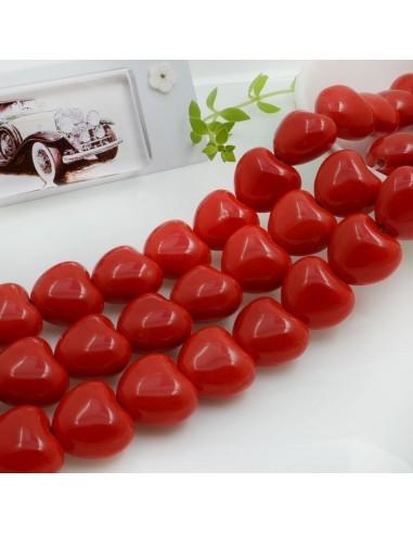 Perle cuore bombato in ceramica rosso corallo 15x17.5mm 22pz GDO