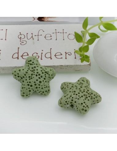 Perline in pietra lavica a stella Verde chiaro 20mm 2pz - Gioie d'Oriente