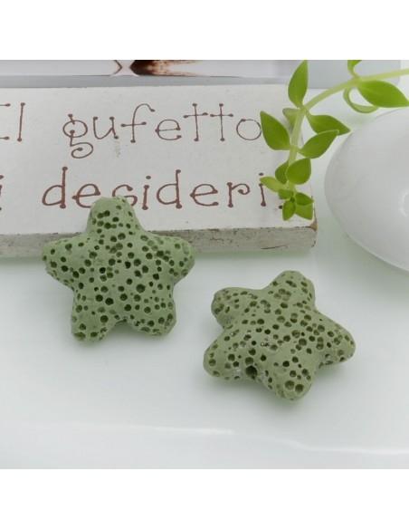 Perline in pietra lavica a stella Verde chiaro 20mm 2pz - Gioie d'Oriente