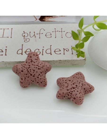 Perline in pietra lavica a stella Rosa antico 20mm 2pz - Gioie d'Oriente