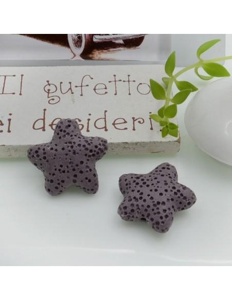 Perline in pietra lavica a stella Lilla 20mm 2pz - Gioie d'Oriente