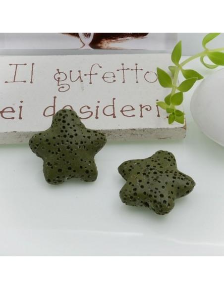 Perline in pietra lavica a stella Verde militare 20mm 2pz - Gioie d'Oriente