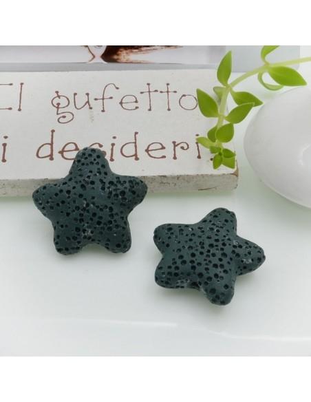 Perline in pietra lavica a stella Verde petrolio 20mm 2pz - Gioie d'Oriente