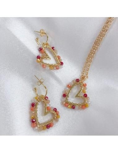 Tecnica wire per creare collana e orecchini con pendente a cuore decorato di cristalli, fatto da GDO