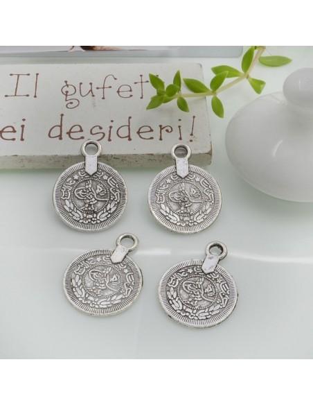 Ciondolo medaglia fantasia in metallo argento e oro 23x18 mm 4pz Gioie d'Oriente