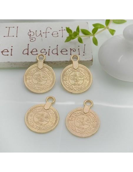 Ciondolo medaglia fantasia in metallo argento e oro 23x18 mm 4pz Gioie d'Oriente