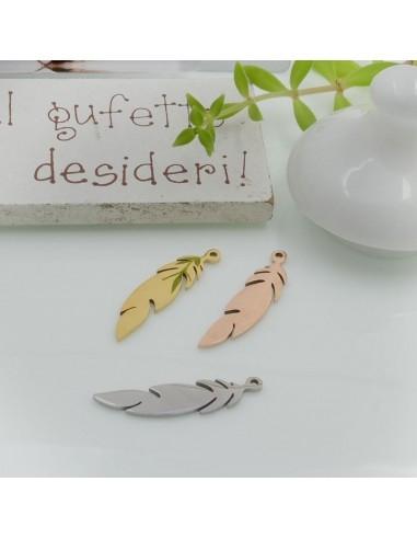 Ciondoli in acciaio a forma di piuma 26x6mm 1 pz|GDO